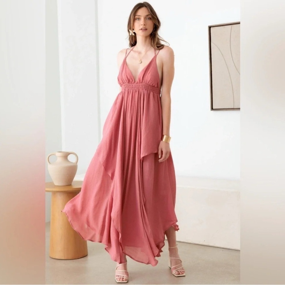 Mustard Seed BoHo Tassel Fringe Strap Cutout Maxi Dress